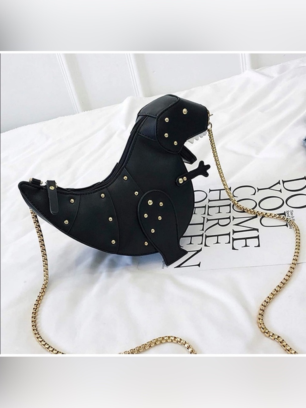 🦖 NWT Black T Rex Dino Shoulder Crossbody Bag Gold Chain Strap Cute Fun Novelty